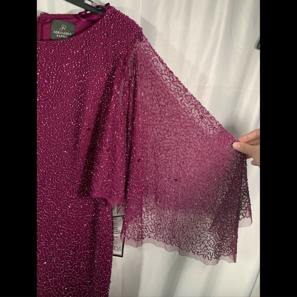 NWT $269 Adrianna‎ Papell Embellish Flutter Sleeves Sheath Dress Wild berry SZ 6 - Picture 6 of 12
